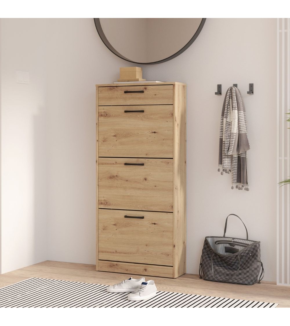 Scarpiera Cecilia con 3 scomparti ed un cassetto colore rovere 58.2x20.4x127.7 H cm.