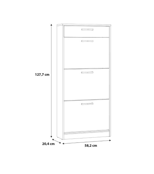 Scarpiera Cecilia con 3 scomparti ed un cassetto colore rovere 58.2x20.4x127.7 H cm.