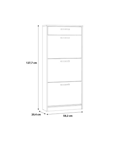 Scarpiera Cecilia con 3 scomparti ed un cassetto colore rovere 58.2x20.4x127.7 H cm.