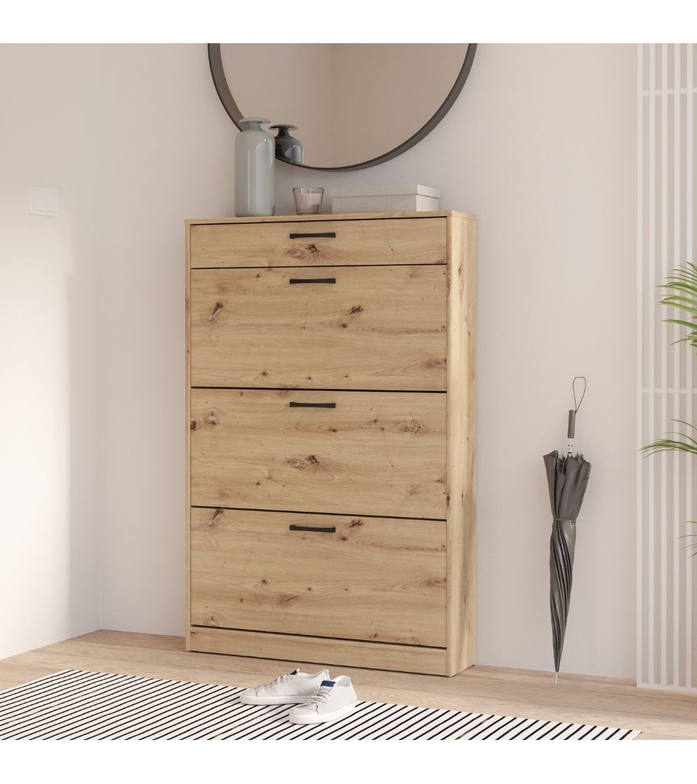 Scarpiera Cecilia con 3 scomparti ed un cassetto colore rovere 83.2x20.4xH 127.7 cm.