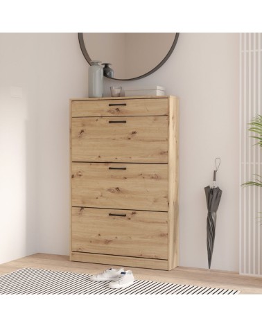 Scarpiera Cecilia con 3 scomparti ed un cassetto colore rovere 83.2x20.4xH 127.7 cm.