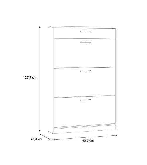 Scarpiera Cecilia con 3 scomparti ed un cassetto colore rovere 83.2x20.4xH 127.7 cm.