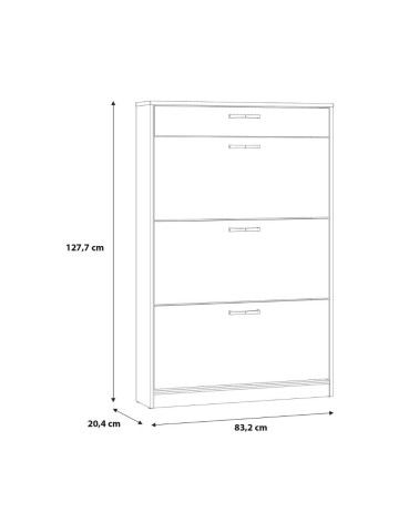 Scarpiera Cecilia con 3 scomparti ed un cassetto colore rovere 83.2x20.4xH 127.7 cm.