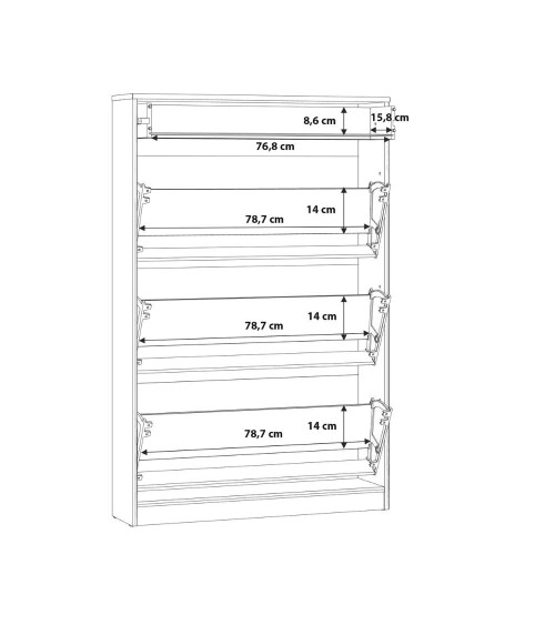 Scarpiera Cecilia con 3 scomparti ed un cassetto colore rovere 83.2x20.4xH 127.7 cm.