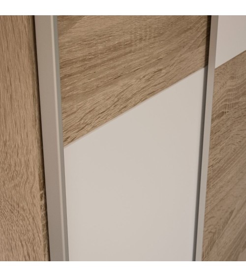 Armadio Zeno con 2 ante scorrevoli rovere e bianco e struttura rovere