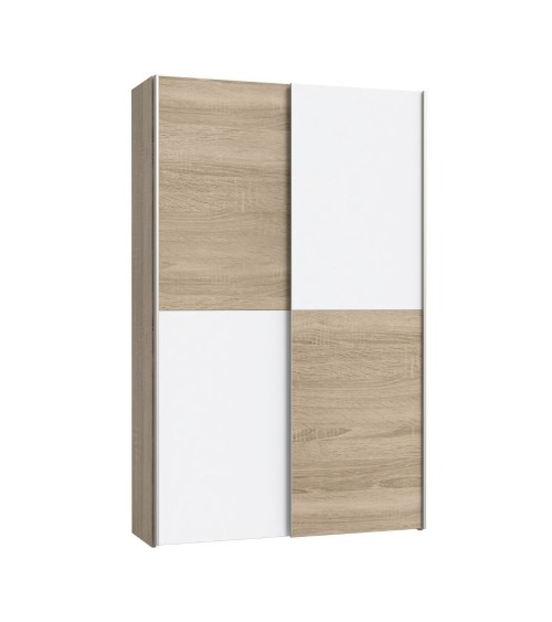 Armadio Zeno con 2 ante scorrevoli rovere e bianco e struttura rovere