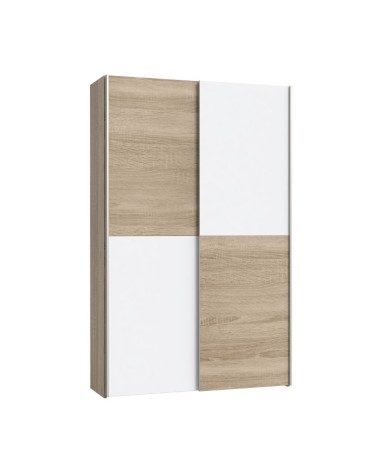 Armadio Zeno con 2 ante scorrevoli rovere e bianco e struttura rovere