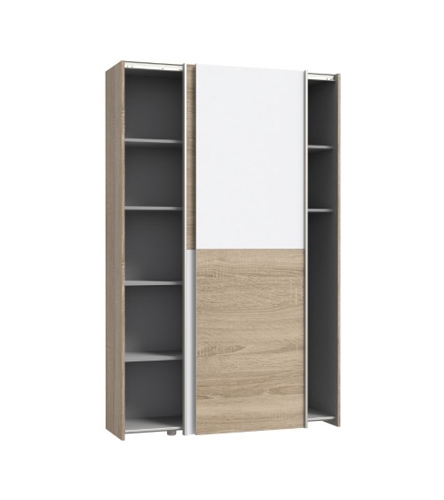 Armadio Zeno con 2 ante scorrevoli rovere e bianco e struttura rovere