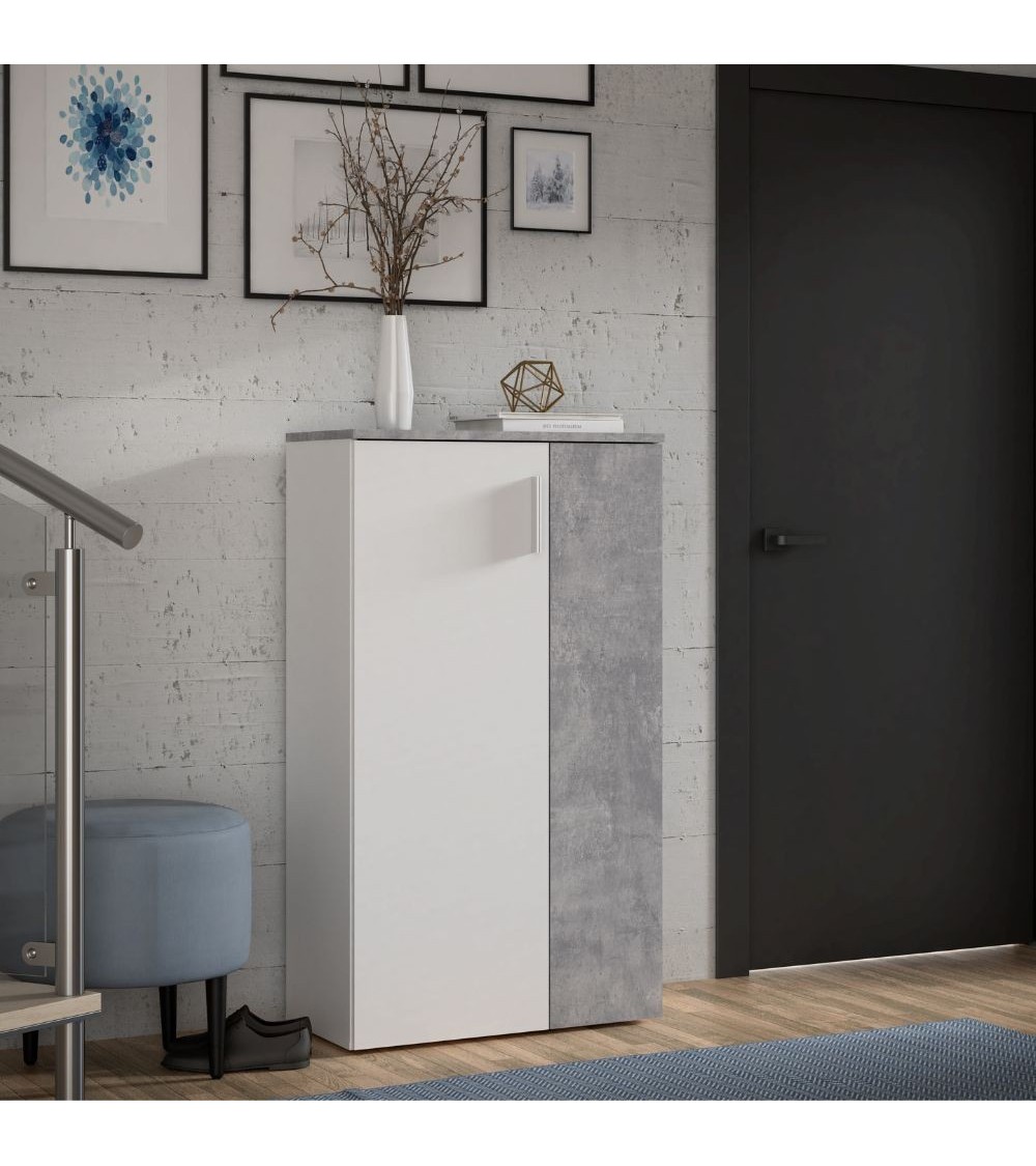 Mobile multiuso Lucio 2 ante H 120cm. colore bianco e cemento