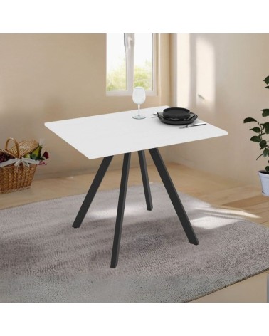 Tavolo fisso Lucas con piano in bianco frassinato e struttura in metallo nero
