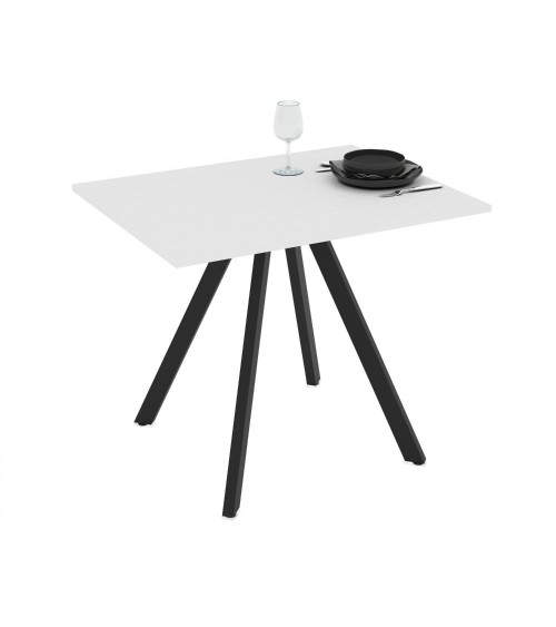 Tavolo fisso Lucas con piano in bianco frassinato e struttura in metallo nero