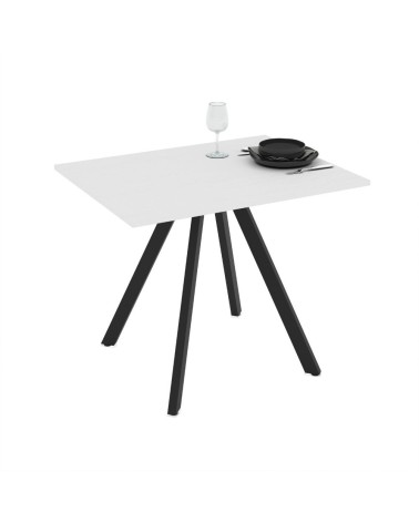 Tavolo fisso Lucas con piano in bianco frassinato e struttura in metallo nero