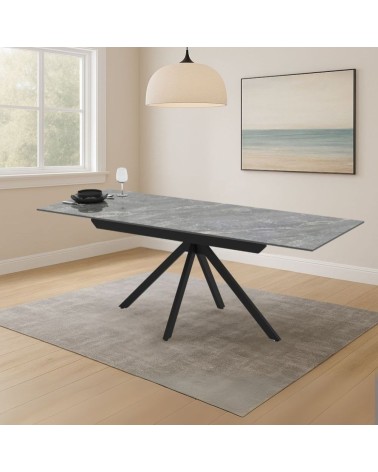 Tavolo allungabile Perla con piano in ceramica effetto marmo grigio e gambe in metallo nero