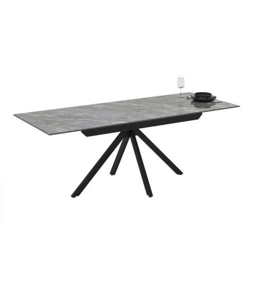 Tavolo allungabile Perla con piano in ceramica effetto marmo grigio e gambe in metallo nero