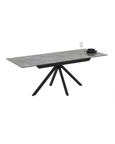 Tavolo allungabile Perla con piano in ceramica effetto marmo grigio e gambe in metallo nero