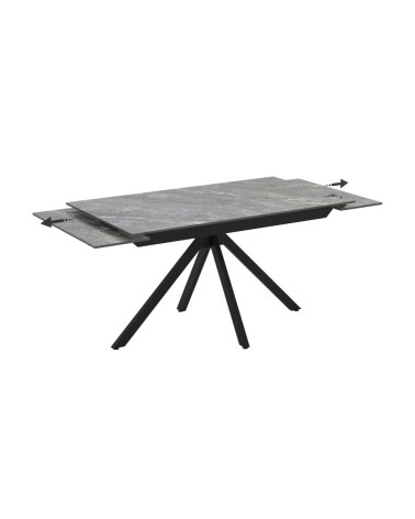Tavolo allungabile Perla con piano in ceramica effetto marmo grigio e gambe in metallo nero