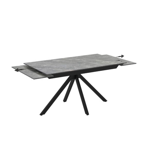 Tavolo allungabile Perla con piano in ceramica effetto marmo grigio e gambe in metallo nero