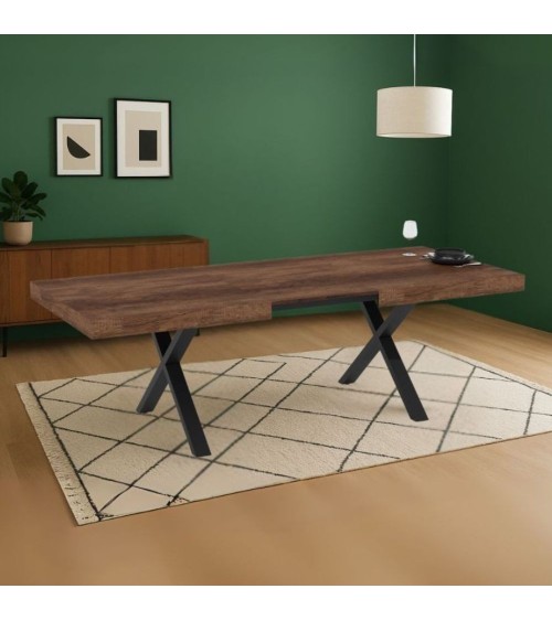 Tavolo allungabile England con piano colore noce e gambe nere