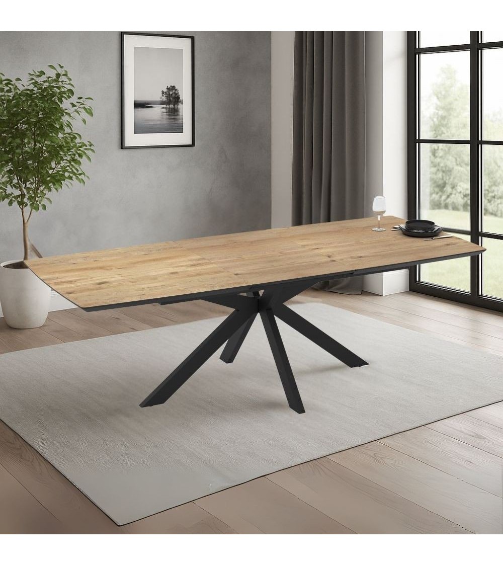 Tavolo allungabile Verano con piano rovere e gambe nere