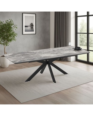 Tavolo allungabile Verano con piano colore marmo arabesque nero e gambe nere