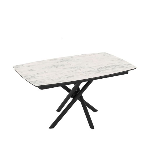 Tavolo allungabile Katrin con piano colore marmo bianco e strutta nera