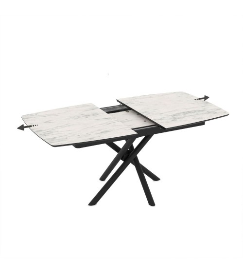 Tavolo allungabile Katrin con piano colore marmo bianco e strutta nera