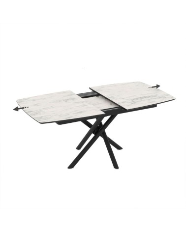 Tavolo allungabile Katrin con piano colore marmo bianco e strutta nera