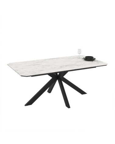 Tavolo fisso Opera con piano effetto marmo bianco opaco e struttura in metallo nero