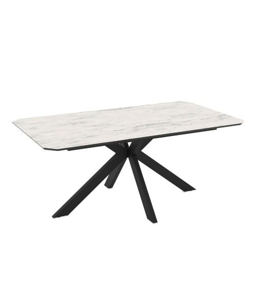 Tavolo fisso Opera con piano effetto marmo bianco opaco e struttura in metallo nero