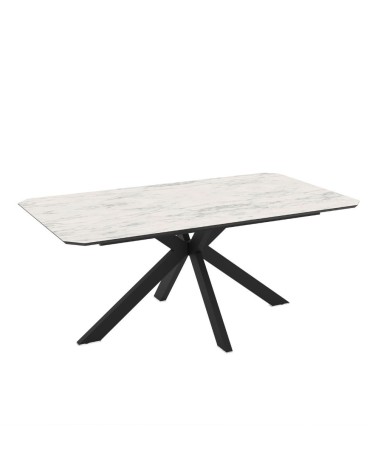Tavolo fisso Opera con piano effetto marmo bianco opaco e struttura in metallo nero