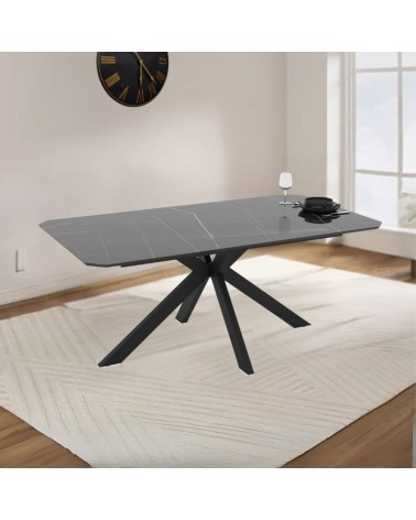 Tavolo fisso Opera con piano effetto marmo nero gold lucido e struttura in metallo nero