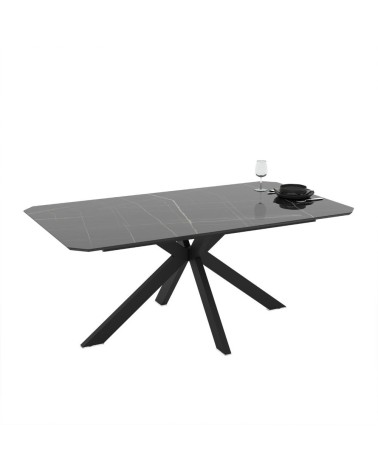 Tavolo fisso Opera con piano effetto marmo nero gold lucido e struttura in metallo nero