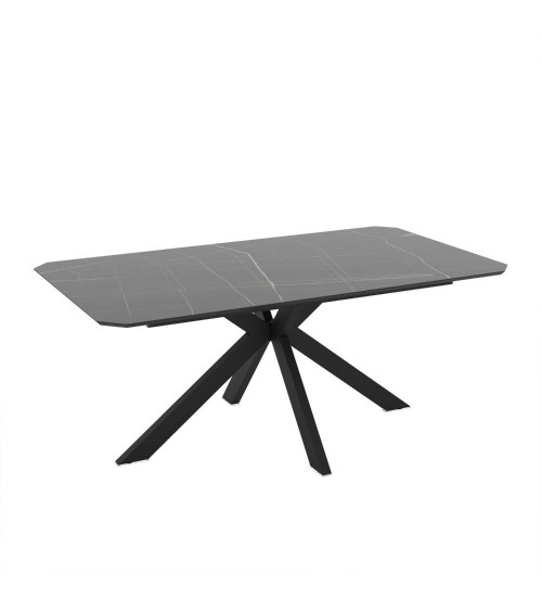 Tavolo fisso Opera con piano effetto marmo nero gold lucido e struttura in metallo nero