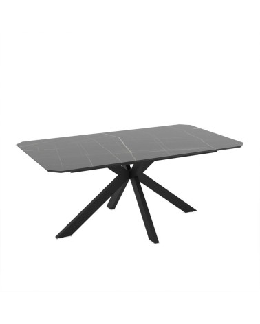 Tavolo fisso Opera con piano effetto marmo nero gold lucido e struttura in metallo nero