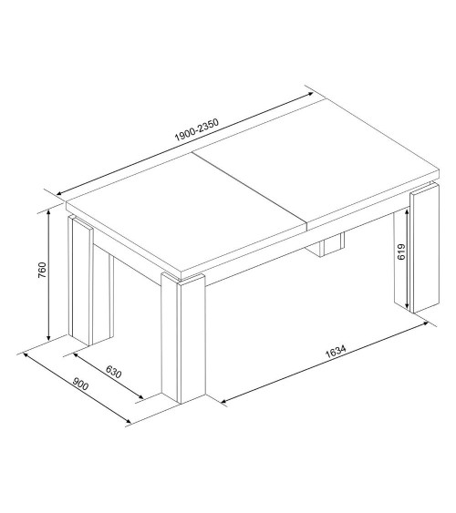 Tavolo allungabile 1485 con allunga centrale 190/235x 90x76 H cm. noce