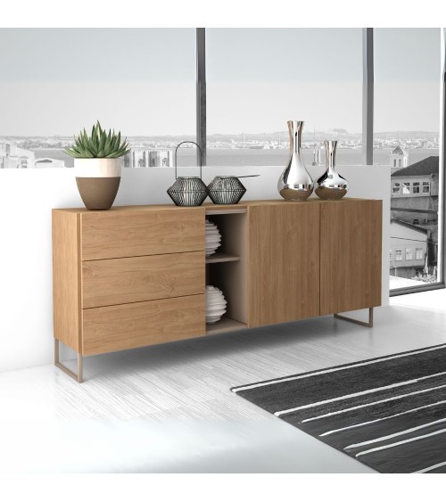 Madia 1055 rovere miele con 3 cassetti 2 ante e nicchie a giorno colore tortora