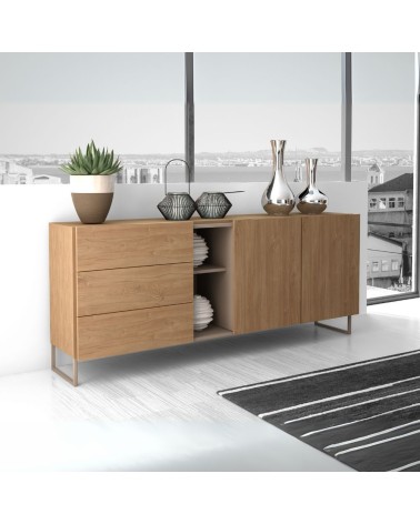 Madia 1055 rovere miele con 3 cassetti 2 ante e nicchie a giorno colore tortora
