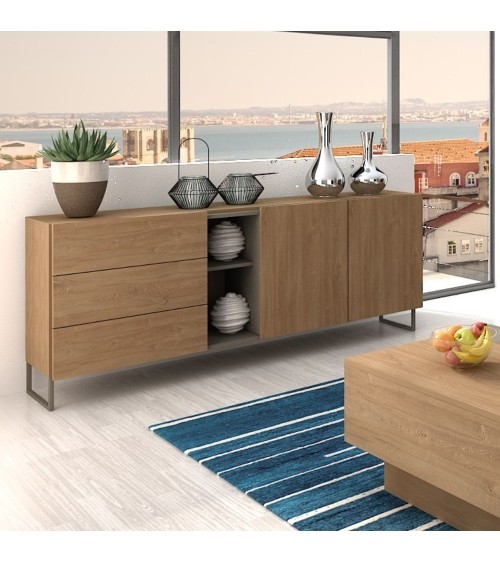 Madia 1055 rovere miele con 3 cassetti 2 ante e nicchie a giorno colore tortora