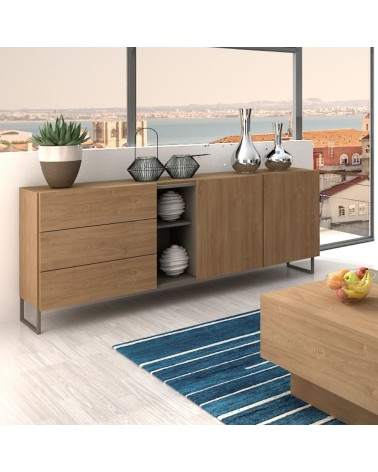Madia 1055 rovere miele con 3 cassetti 2 ante e nicchie a giorno colore tortora
