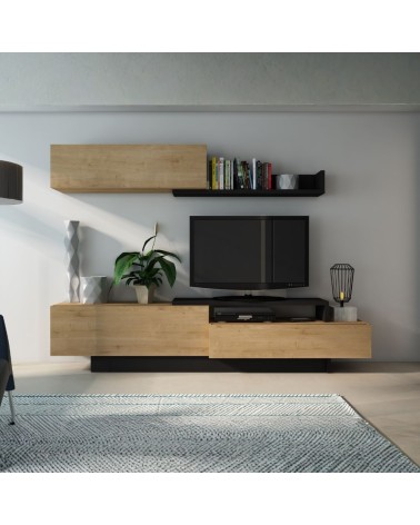 Parete attrezzata 8068 con 3 ante a ribalta e ripiano colore antracite e rovere
