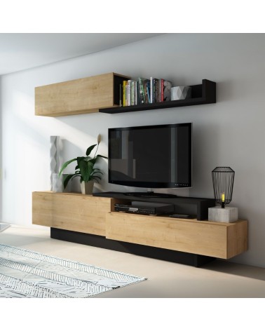 Parete attrezzata 8068 con 3 ante a ribalta e ripiano colore antracite e rovere