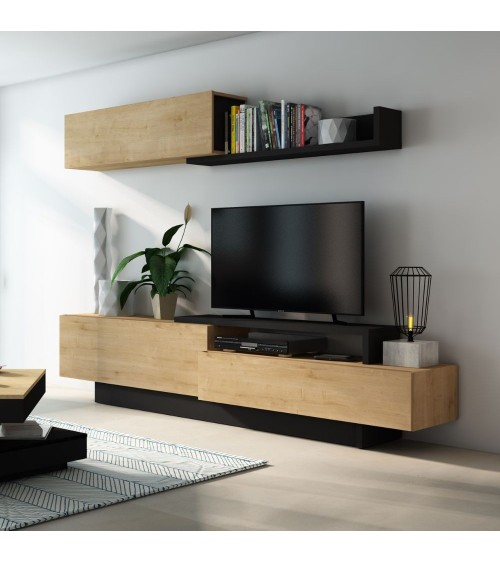 Parete attrezzata 8068 con 3 ante a ribalta e ripiano colore antracite e rovere