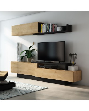 Parete attrezzata 8068 con 3 ante a ribalta e ripiano colore antracite e rovere