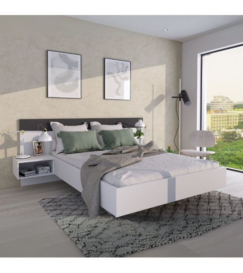Struttura letto alla francese 1514 con comodini integrati colore bianco e antracite