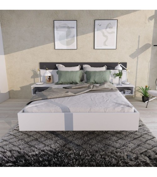 Struttura letto alla francese 1514 con comodini integrati colore bianco e antracite