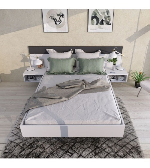 Struttura letto alla francese 1514 con comodini integrati colore bianco e antracite