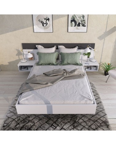 Struttura letto alla francese 1514 con comodini integrati colore bianco e antracite