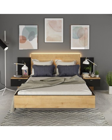 Struttura letto alla francese 1517 con comodini integrati colore rovere e nero