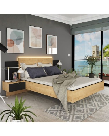Struttura letto alla francese 1517 con comodini integrati colore rovere e nero