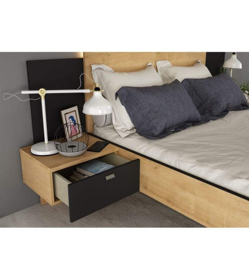 Struttura letto alla francese 1517 con comodini integrati colore rovere e nero